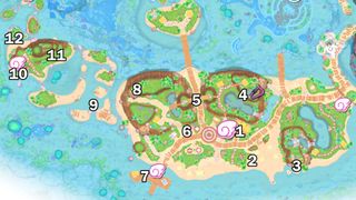 The Gudetama locations on the Resort Island in Hello Kitty Island Adventure.