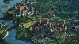 Best Minecraft servers - Lord of the Craft, two large medieval towns viewed from above near a river.