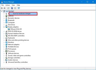 Device Manager scan for new devices option