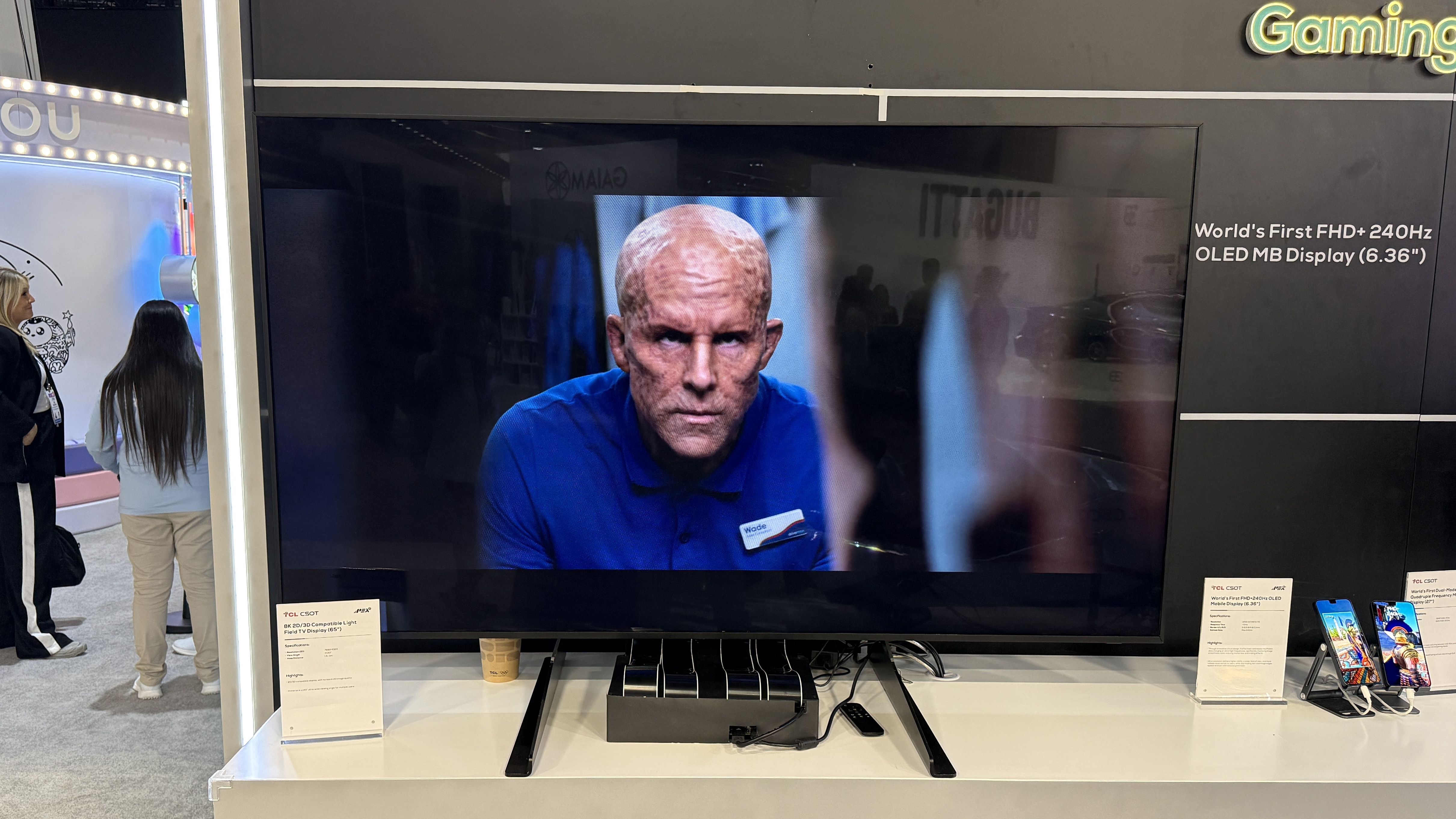 TCL's Light Field 3D TV with an image of Wade Wilson from Deadpool and Wolverine on it