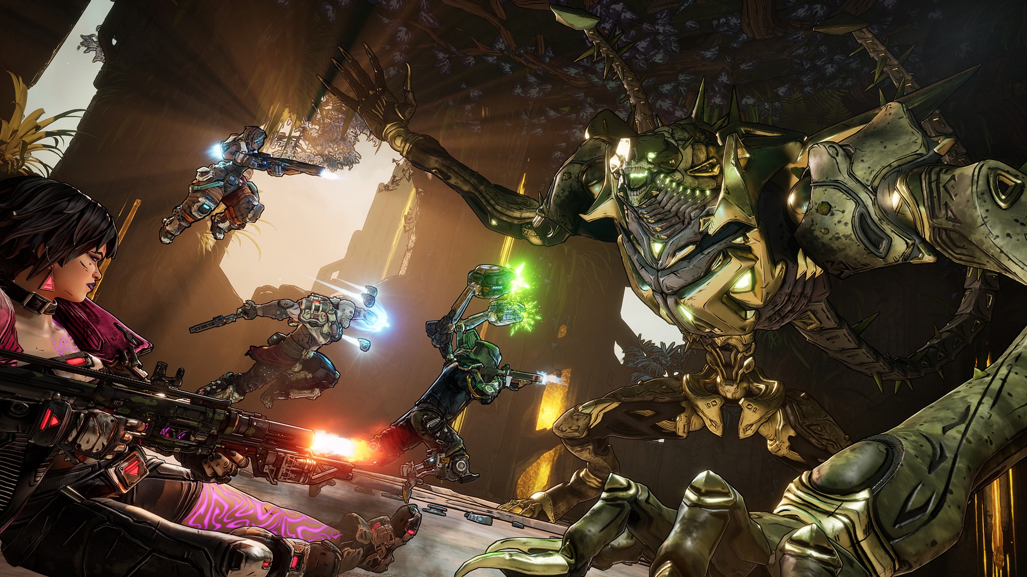 Promotional screenshot of Vault Hunters fighting a monster in Borderlands 4