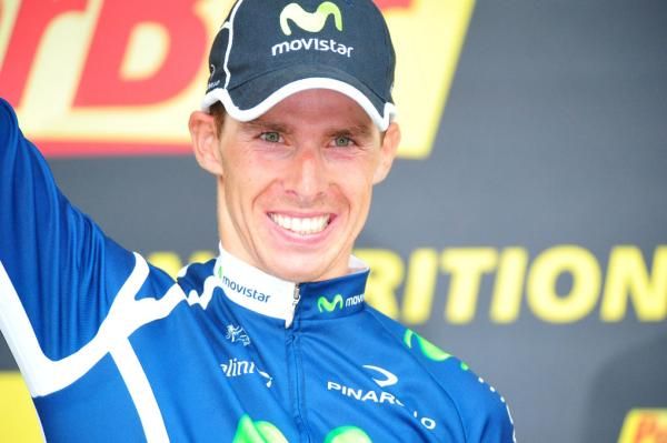 Rui Costa (Movistar) on the podium in Super-Besse.