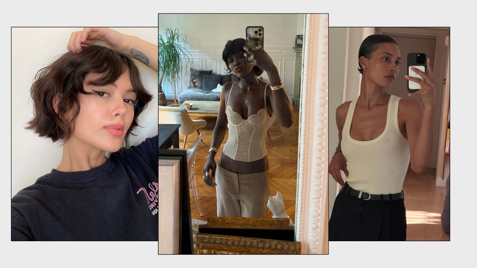 Three women with the mullet bob hairstyle