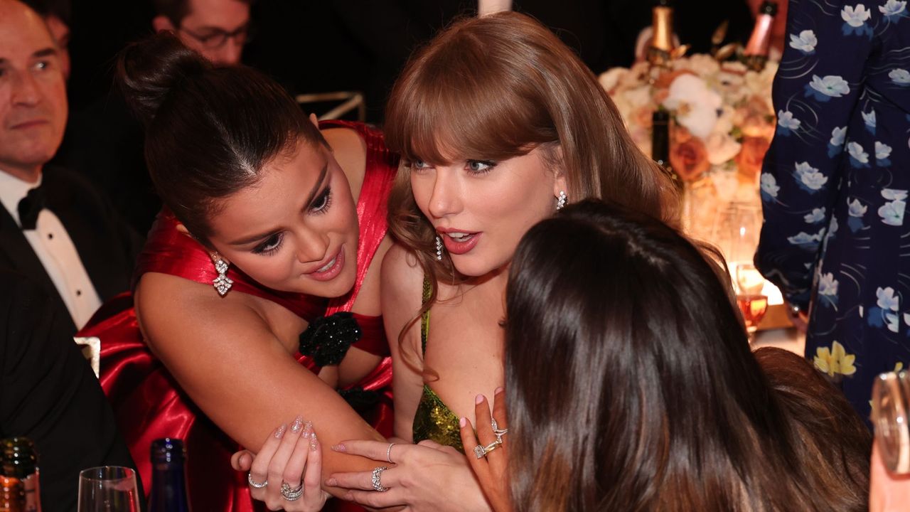 Selena Gomez and Taylor Swift catch up at the 2024 Golden Globes