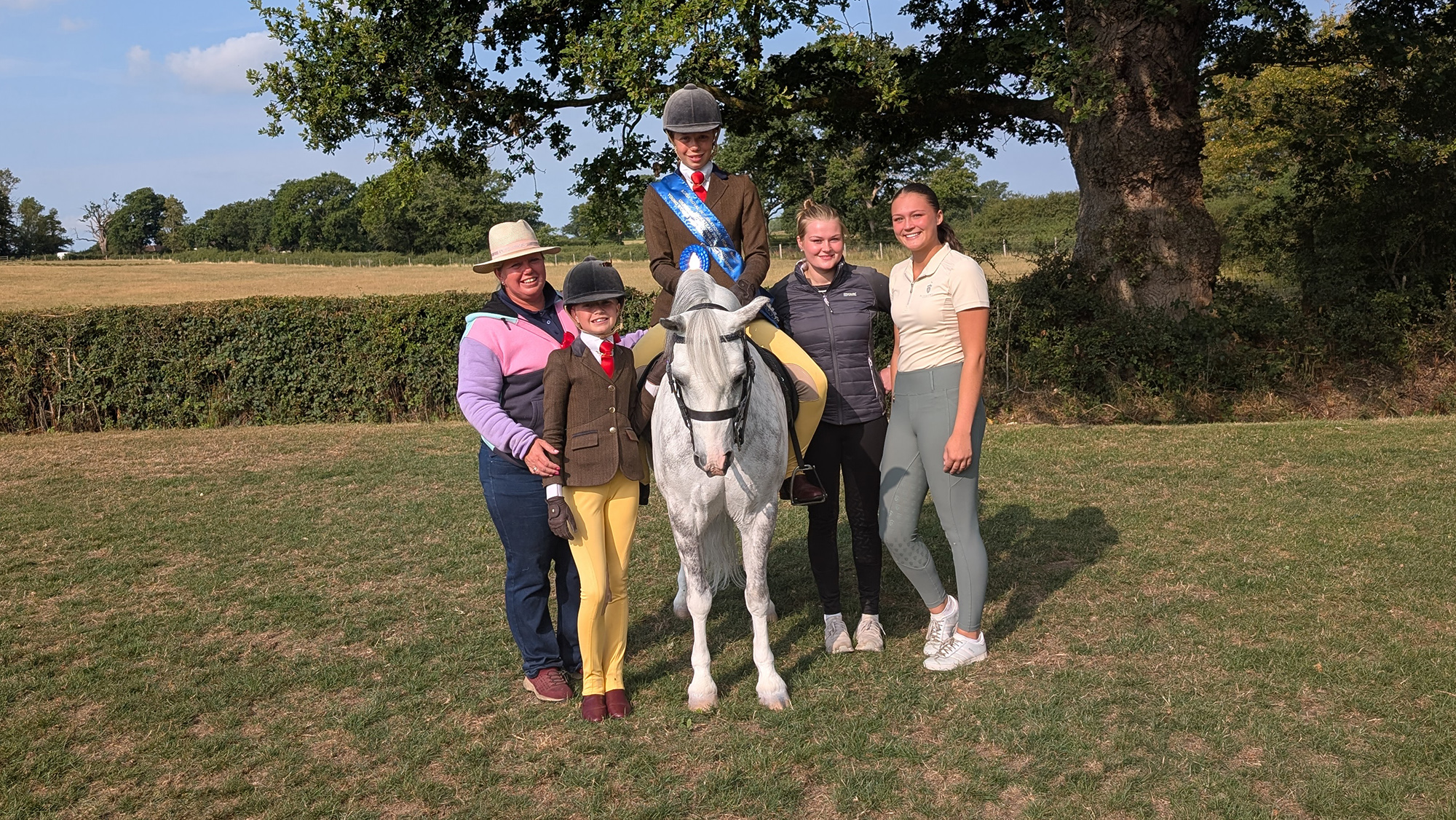 The team behind winning M&amp;amp;M young rider small breeds winner Marsh Walk On By: Lucy Richardson, Penny Richardson, Lilly Richardson, Tilly Slade and Brooke Barr