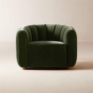 Fitz Modern Channeled Green Velvet Swivel Chair