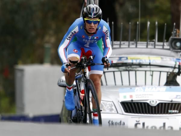 Matteo Mammini (Italy) comes over the crest of a climb.