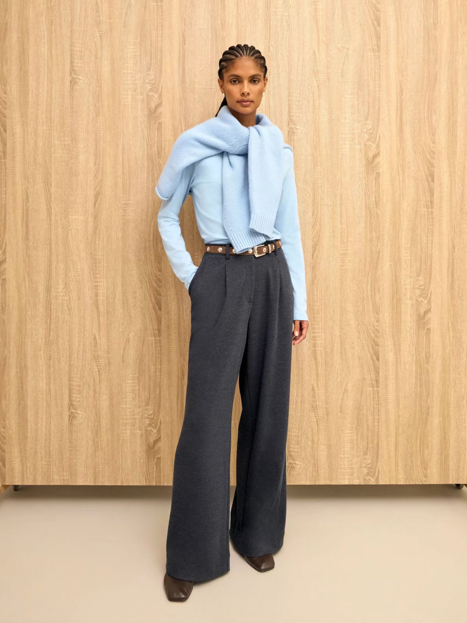 Rian Premium Jersey Tailored Trousers in Charcoal Marl on model