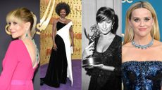 4 actresses wearing jewellery at the Emmy awards. L-R: Jane Fonda, Viola Davis, Barbara Streisand and Reese Witherspoon