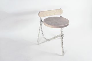 metal and wooden chair on white background