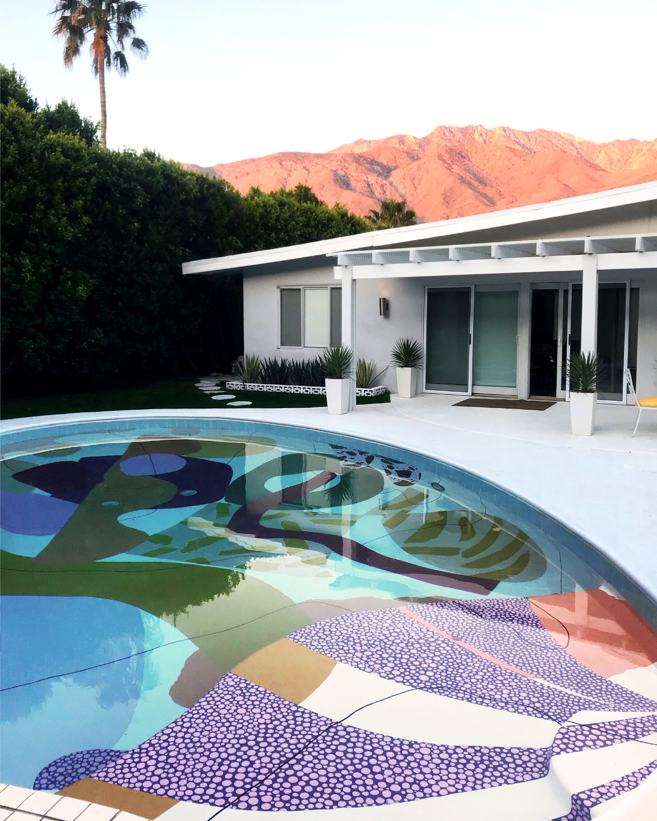 A series of colorful, abstract sculptures and murals.