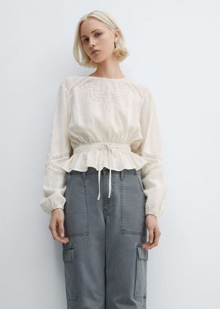 Embroidered Puff Sleeve Blouse - Women