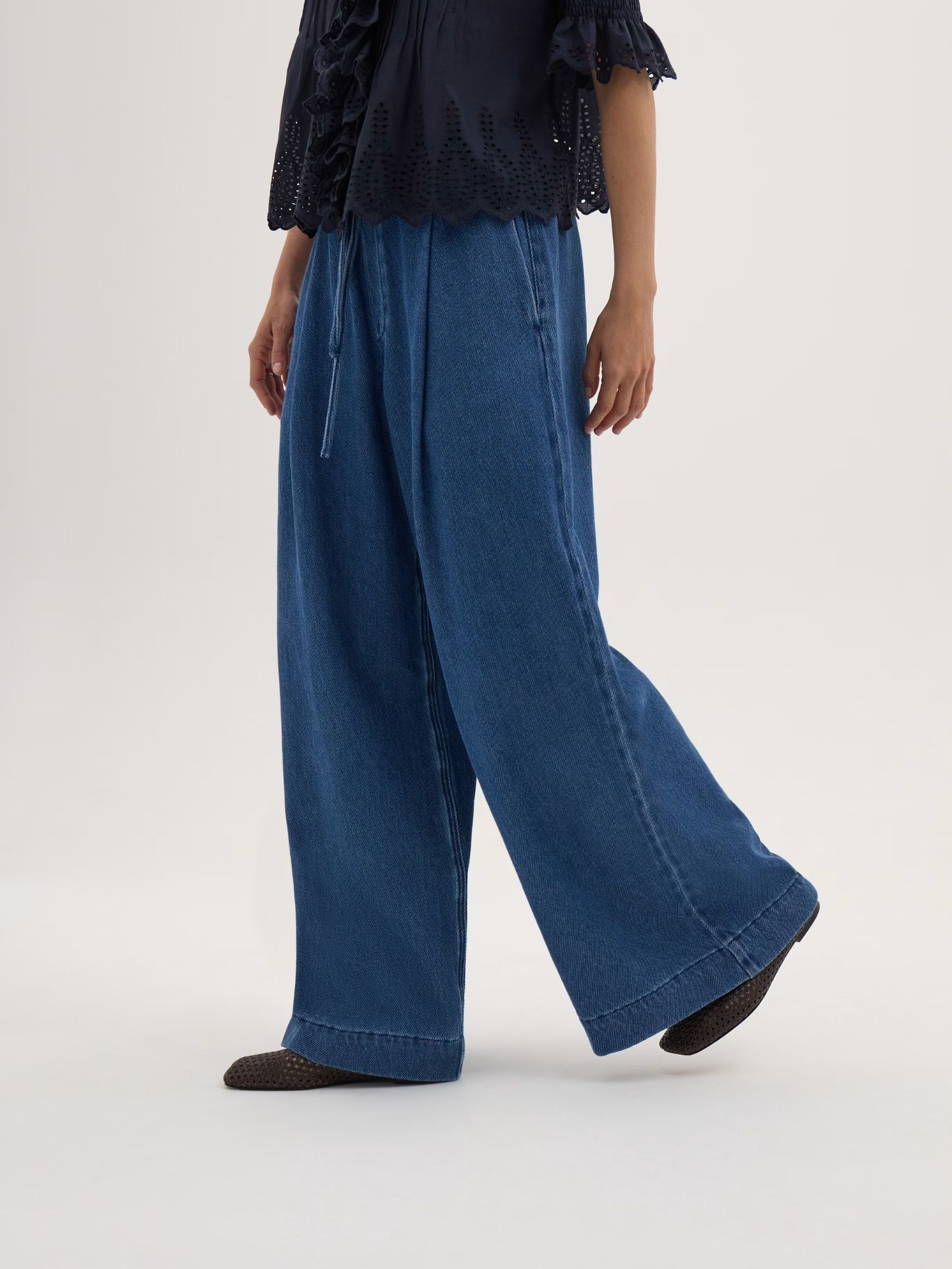 Hush Taylor Wide Leg Supersoft Jeans in Indigo Blue on model
