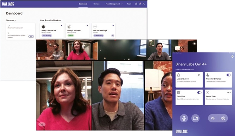 Owl Labs dashboard and video call