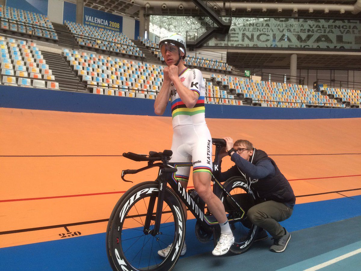 Tony Martin avoided the snow in Calpe by heading to the track for testing
