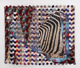 Sanford Biggers quilt piece Transition, on display at the Bronx museum