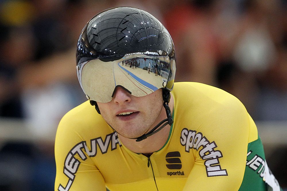 Lithuanian cyclist Vasilijus Lendel competes in the final men's Sprint race, during the Tissot UCI Track Cycling World Cup