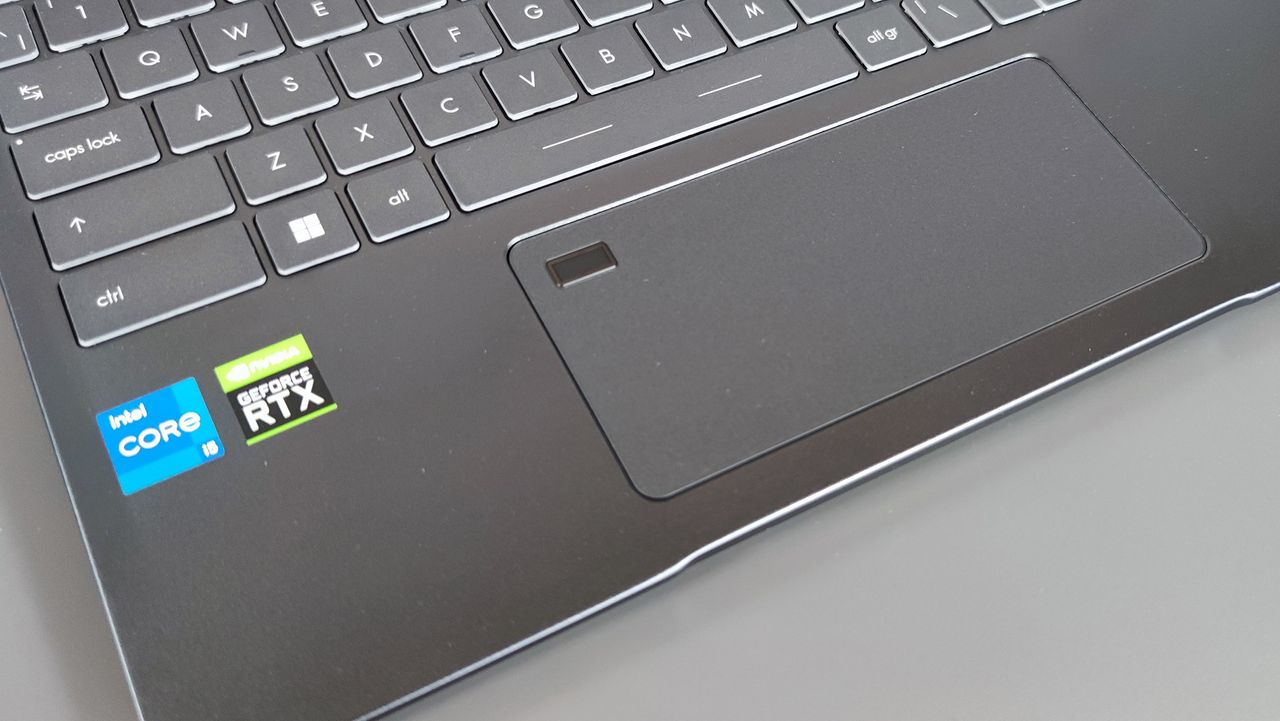 A closeup of the MSI Prestige 14 A12UC 2022's trackpad
