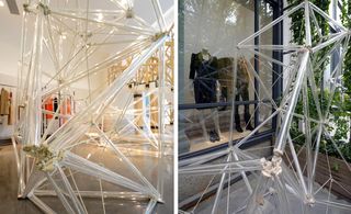 Studio Glowacka transformed Nisiss, the high-end Chinese brand, with an intricate display structure for suspending clothing