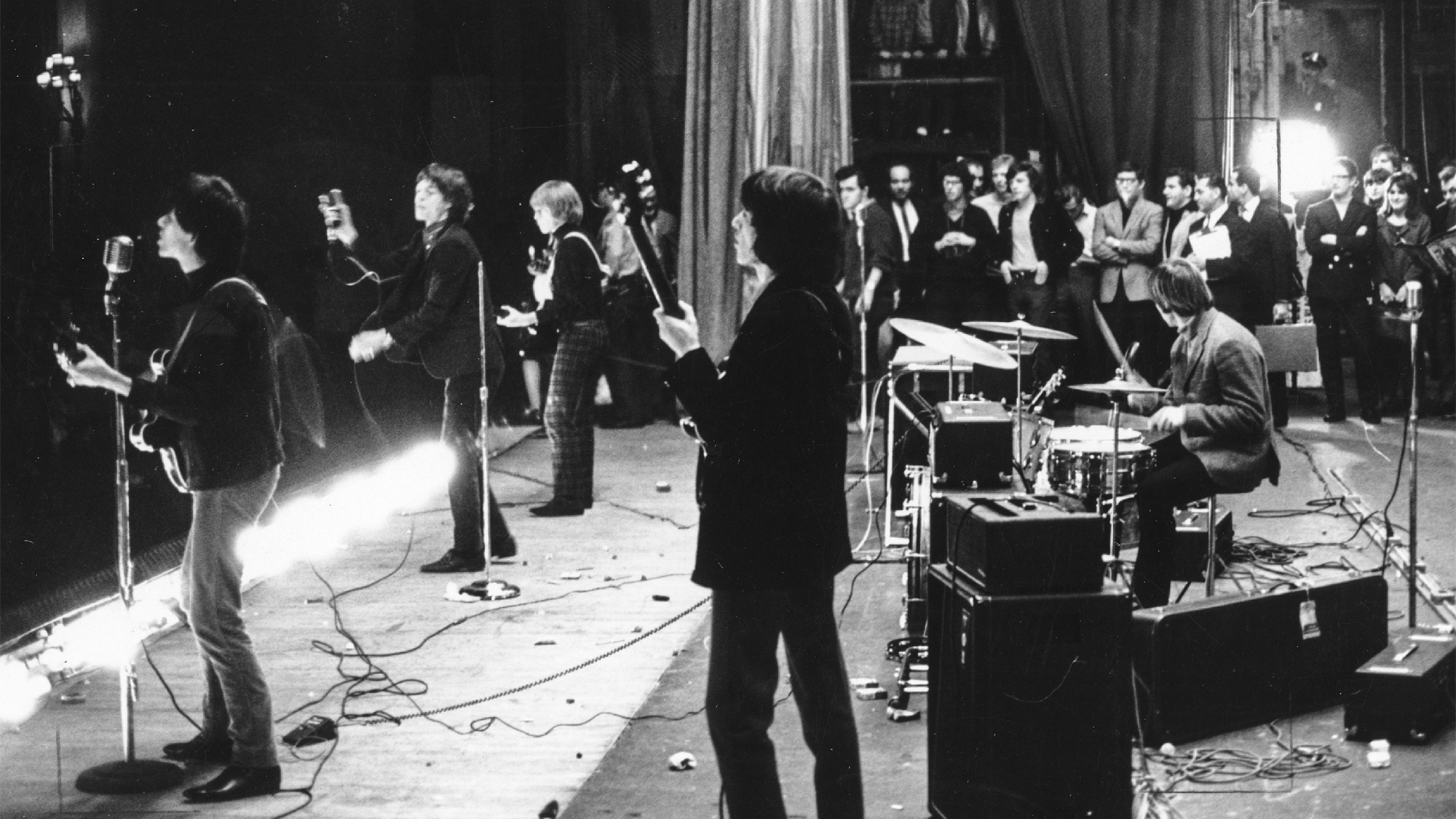 The Rolling Stones' perform onstage at the Academy of Music on May 1, 1965 in New York City, New York. (L-R) Bill Wyman, Brian Jones, Mick Jagger, Keith Richards, Charlie Watts.
