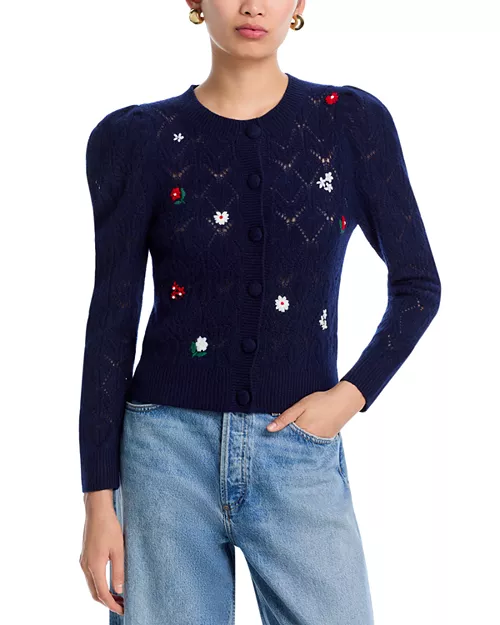 Aqua 100% Cashmere Crewneck Cardigan Sweater - Exclusive