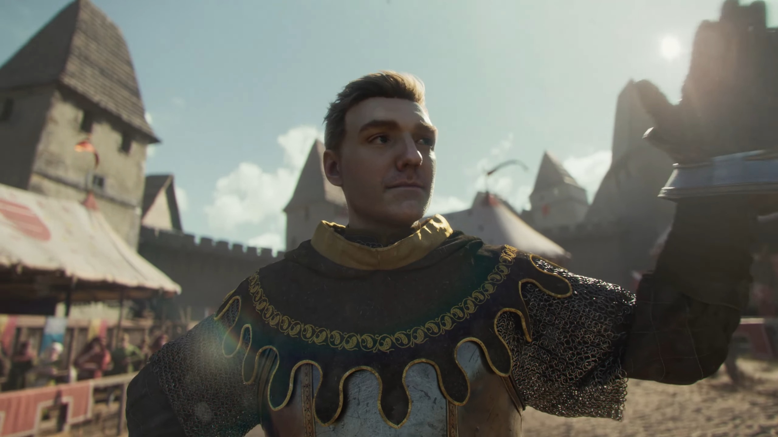 Kingdom Come hero Henry waving to a crowd