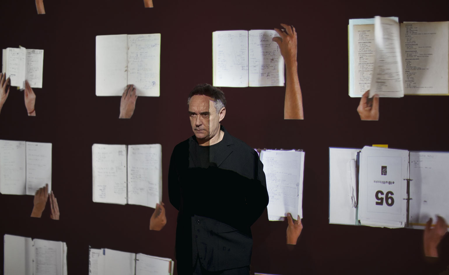 Ferran Adria exhibition with various workbooks