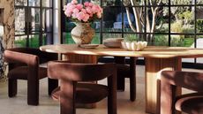 Dining room with brown velvet cahirs