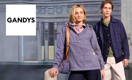 gandys logo top left with two models posing in rain jackets
