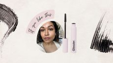Glossier Mascara next to an image of Aleesha Badkar, with an 'If you like this...' heading above the photo and mascara swatches in the background