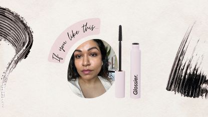 Glossier Mascara next to an image of Aleesha Badkar, with an 'If you like this...' heading above the photo and mascara swatches in the background