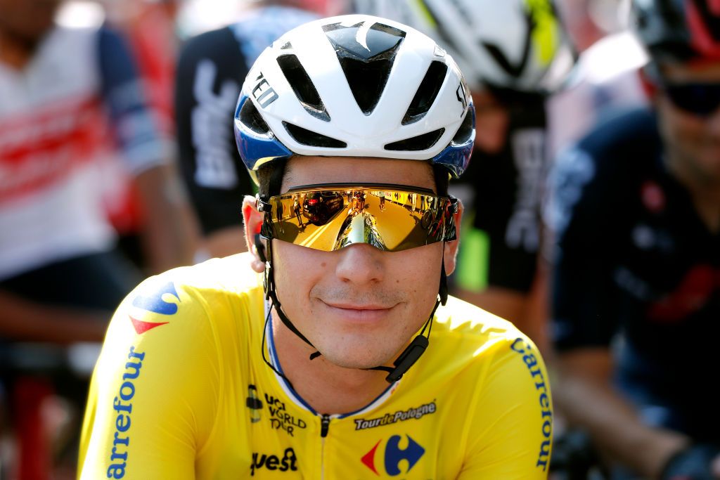 KRAKOW POLAND AUGUST 15 Joo Pedro Gonalves Almeida of Portugal and Team Deceuninck QuickStep Yellow Leader Jersey prior to the 78th Tour de Pologne 2021 Stage 7 a 145km stage from Zabrze to Krakw TourdePologne TDP2021 UCIWT on August 15 2021 in Krakow Poland Photo by Bas CzerwinskiGetty Images