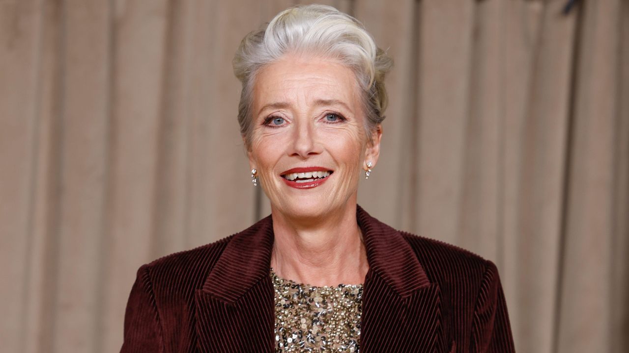 Emma Thompson poses for photographers upon arrival at The Albies