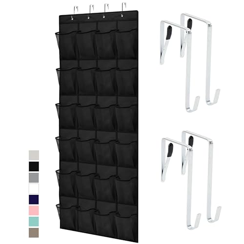 Gorilla Grip Over the Door Shoe Organizer, 24 Large Breathable Mesh Pockets, Space Saving Hanging Storage Holder, Closet Rack Hanger Holds Up to 40 Lbs, Hangs on Closets for Shoes, Accessories, Black