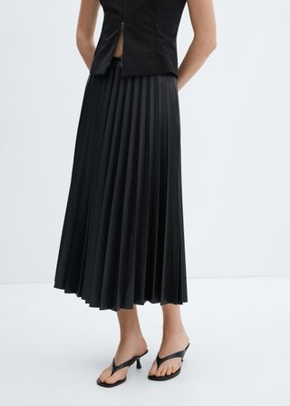 Leather-Effect Pleated Skirt