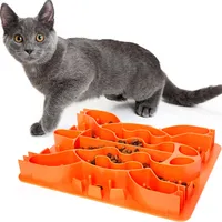 Cat with puzzle feeder maze bowl