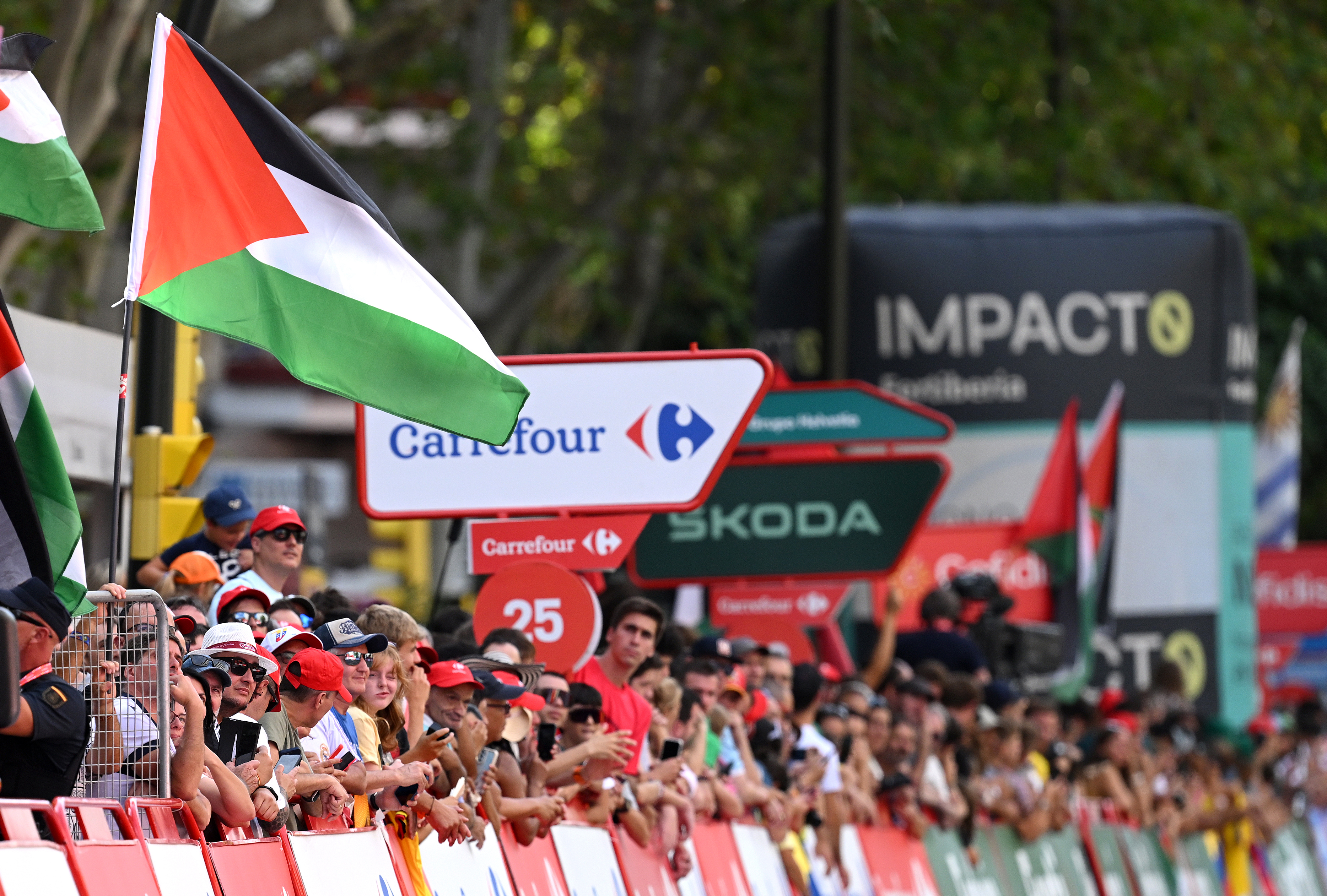 A Palestine flag at the Vuelta a España