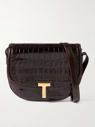 Croc effect leather shoulder bag