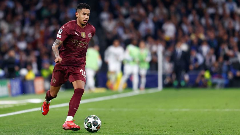 Savinho of Manchester City in action during a UEFA Champions League 2024/25 League Knockout Play-off second leg match in March 2025