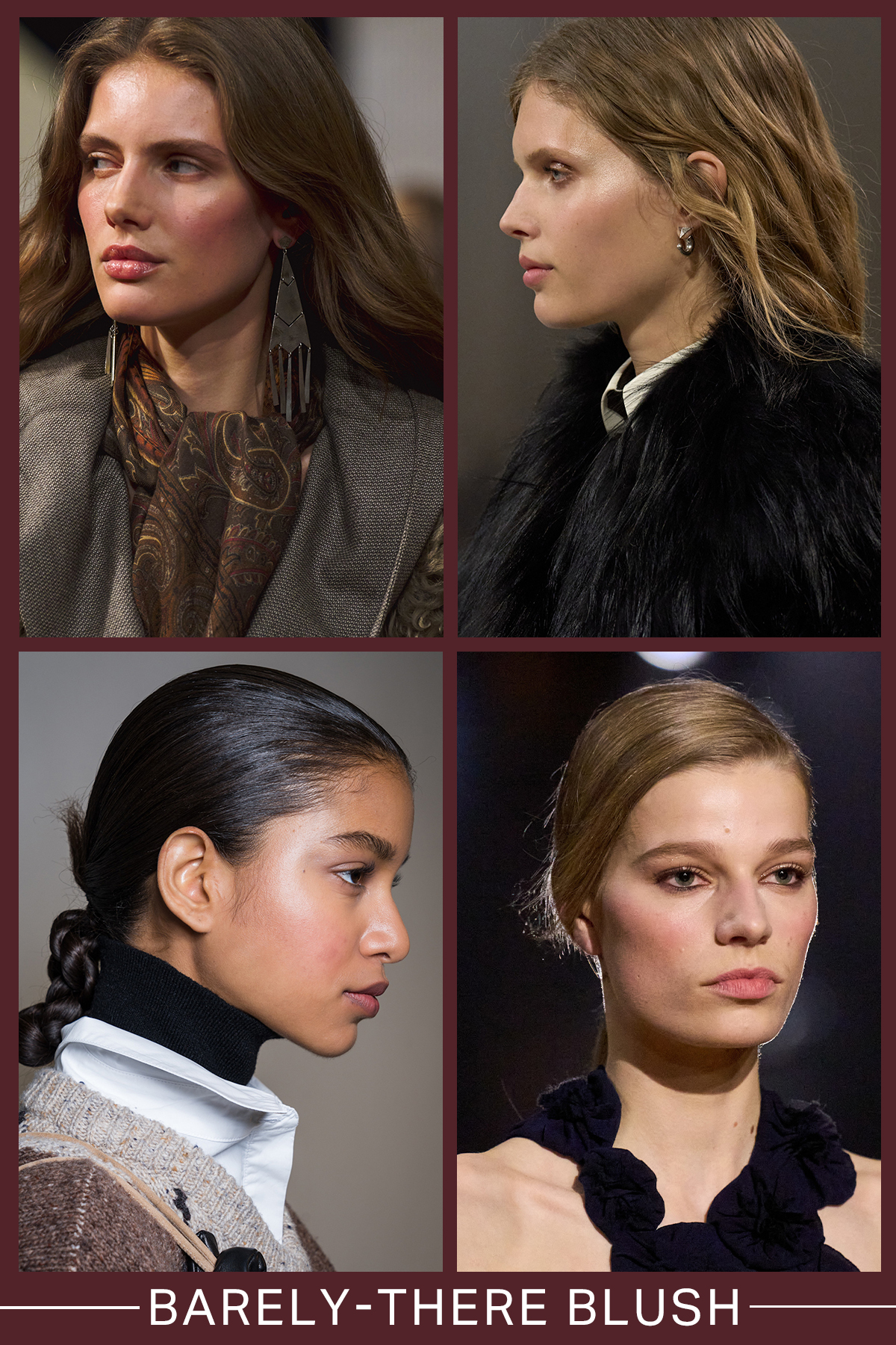 A collage of minimal blusher looks from the AW26 runways