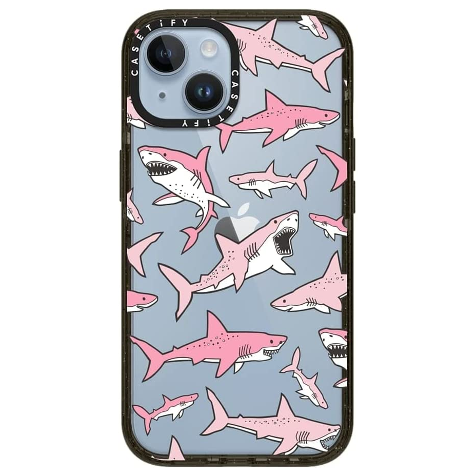 Casetify Impact iPhone 14 case with pink sharks