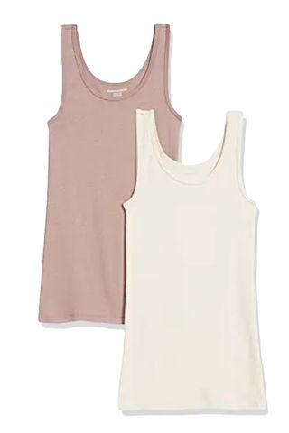  Women's Slim-Fit Tank, Pack of 2, Beige/brown, Small