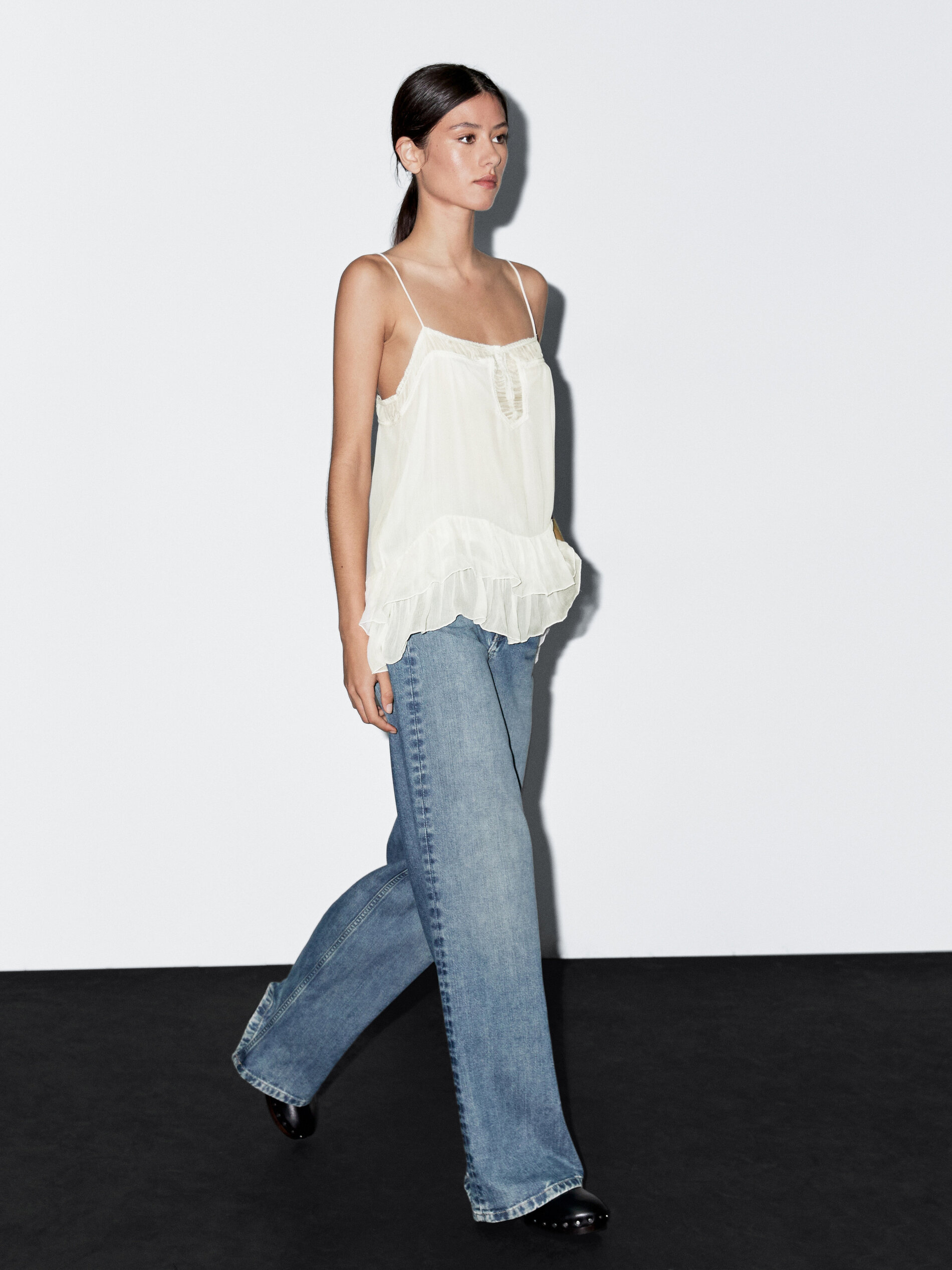Flowing Strappy Top With Ruffles