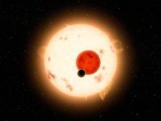 An artist's concept of Kepler-16b, a gas giant that orbits two stars. Gas giants located in warmer regions, closer to their stars, could host habitable exomoons. However, Kepler-16b is too cold for any moons to boast liquid water.
