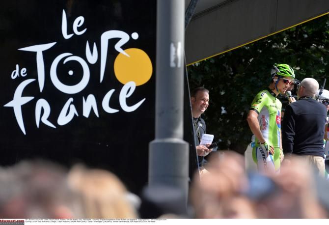 Peter Sagan signing on in Leeds