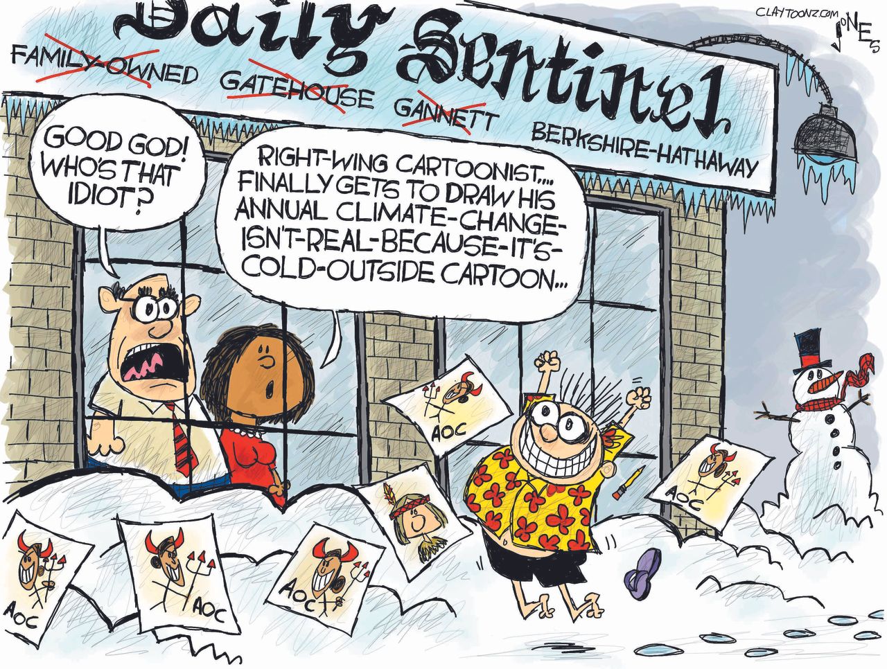 Political Cartoon U.S. Right Wing Freezing Weather