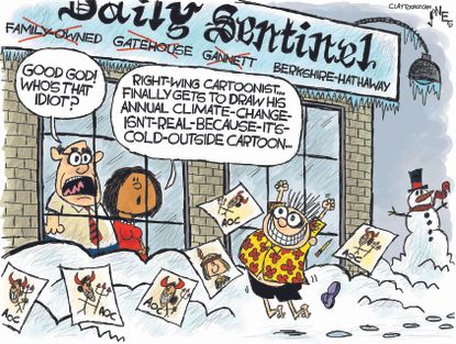 Political Cartoon U.S. Right Wing Freezing Weather