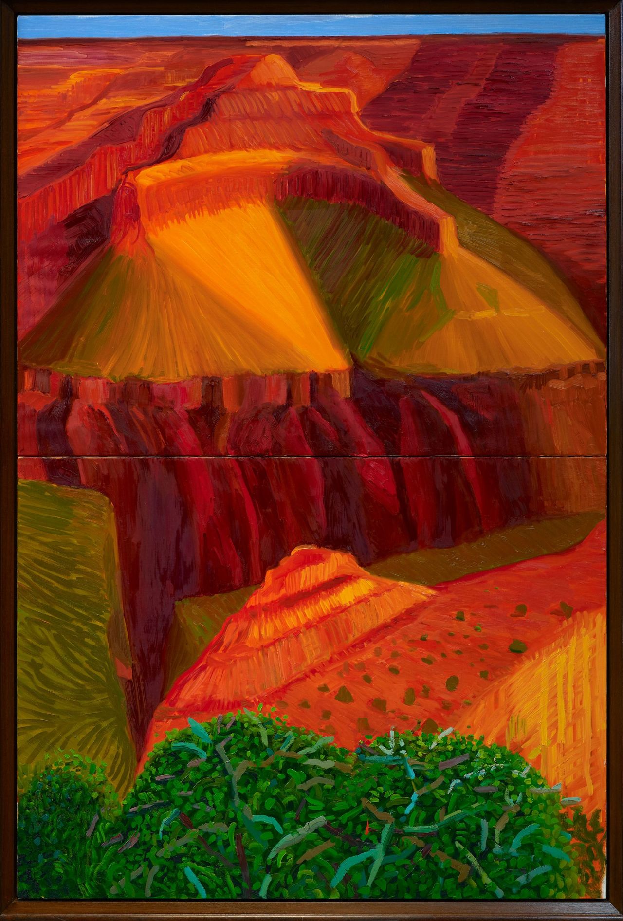 &#039;Double Study for a Closer Grand Canyon&#039;, by David Hockney (1988). How do you picture a feeling? David Hockney spent years tussling with that question as he created images to reproduce the sensation of standing on the edge of the Grand Canyon. Oil on 2 canvases, 71 1/2 x 47 3/4&quot; overall. Photographed by Prudence Cuming Associates. Collection: Royal Academy of Arts, London.