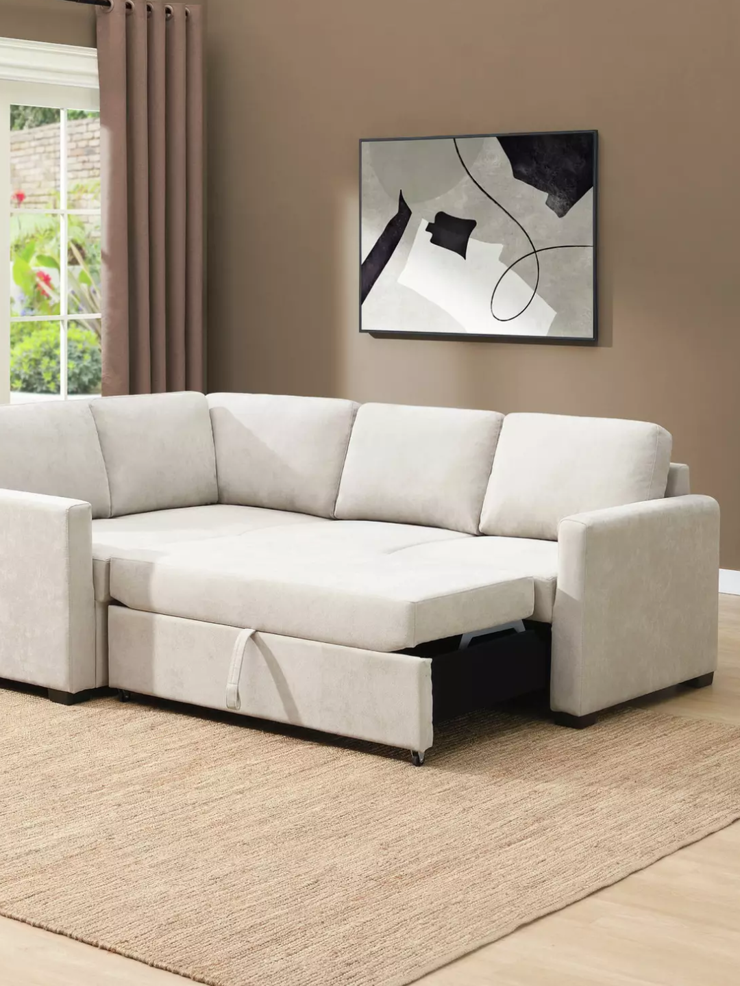 A white left-hand corner sofa bed from Habitat