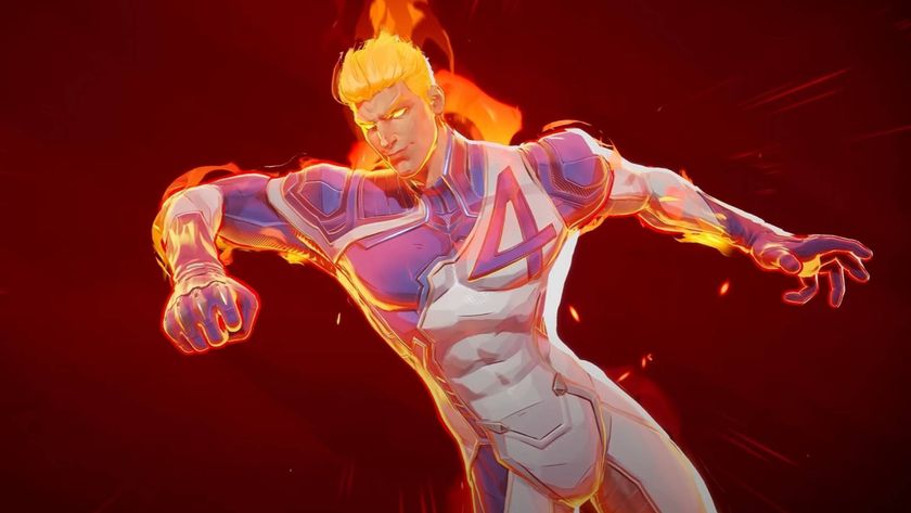 A screenshot of Human Torch in his Marvel Rivals reveal trailer